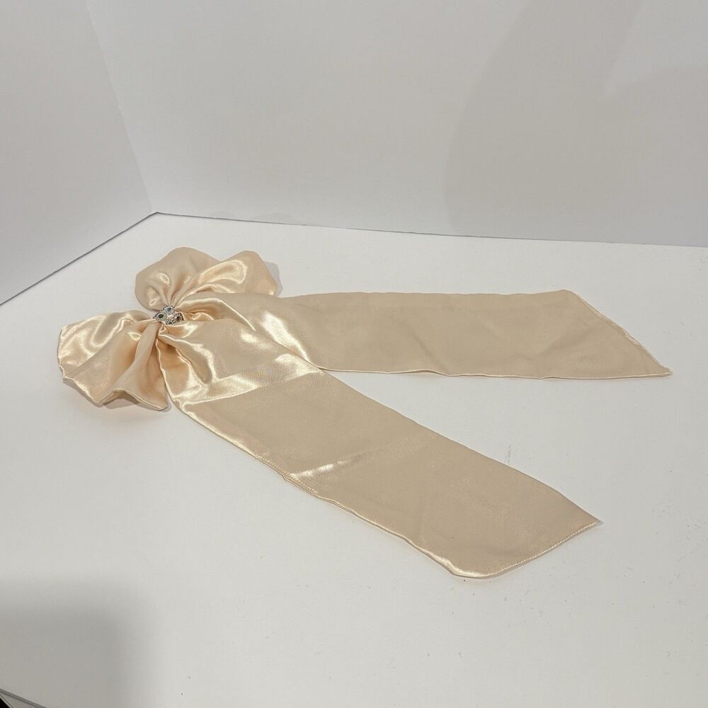 Oversized Satin Bow Bridal Bow Embellished Hair Bow Long Tail Women’s Hair Bow - Picture 12 of 15